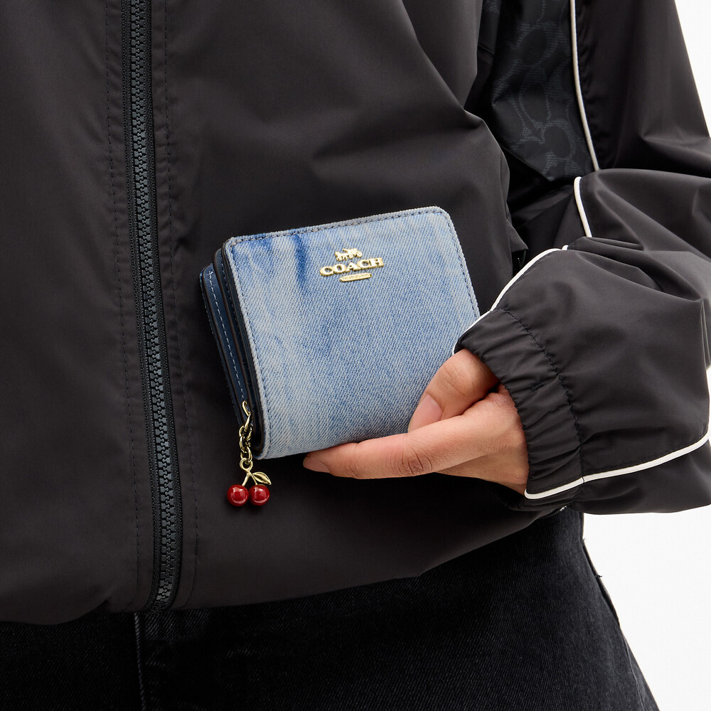 Coach Outlet Snap Wallet In Loved Denim With Charm